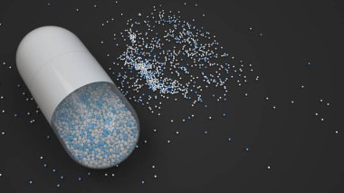 Siyah arka plan üzerinde renkli ilaç kapsül. Tıbbi ya da eczane konsepti. 3D render illüstrasyon