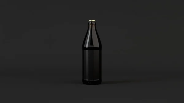 Изображение Коричневой Бутылки Пива Пустой Черной Этикеткой Черном Фоне Дизайн — стоковое фото