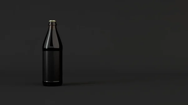 Finto Bottiglia Birra Marrone Con Etichetta Nera Bianca Sfondo Nero — Foto Stock