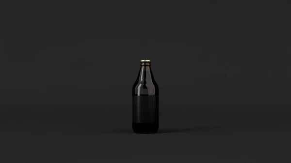 Maquette Bouteille Bière Brune 33L Avec Étiquette Noire Vierge Sur — Photo