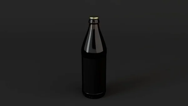 Mock Brown Beer Bottle Blank Black Label Black Background Design — Stock Photo, Image