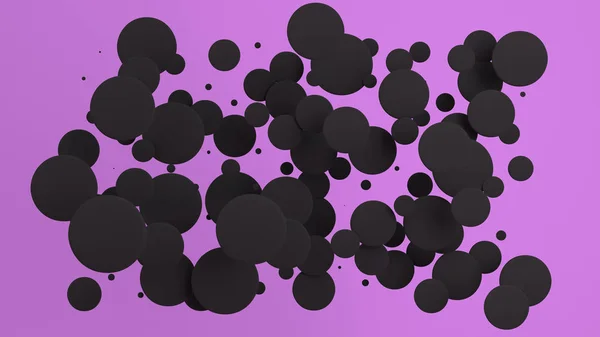 Чорні Диски Випадкового Розміру Фіолетовому Фоні Абстрактний Фон Колами Хмара — стокове фото