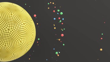 Arka plan siyah yüzeyi sarı küre ile. 3D render illüstrasyon