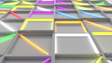 Duvar beyaz dikdörtgen döşeme renkli parlak elemanları ile. Kare kiremit kılavuz. Arka plan. 3D render