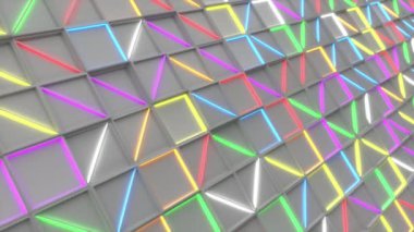 Duvar beyaz dikdörtgen döşeme renkli parlak elemanları ile. Kare kiremit kılavuz. Arka plan. 3D render