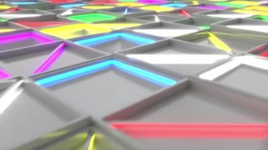 Duvar beyaz dikdörtgen döşeme renkli parlak elemanları ile. Kare kiremit kılavuz. Arka plan. 3D render