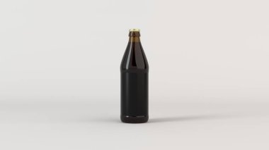 Kadar kahverengi bira şişe 0,5 l beyaz zemin üzerine boş siyah etiket ile ilgili alay et. Tasarım veya marka şablonu. 3D render illüstrasyon