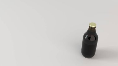 Kadar kahverengi bira şişesinin 0,33 l beyaz zemin üzerine boş siyah etiket ile ilgili alay et. Tasarım veya marka şablonu. 3D render illüstrasyon