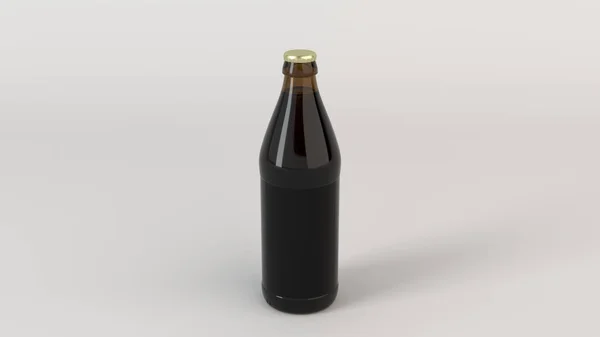 Burla Botella Cerveza Marrón Con Etiqueta Blanco Negro Sobre Fondo —  Fotos de Stock