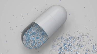 Beyaz arka plan üzerinde renkli ilaç kapsül. Tıbbi ya da eczane konsepti. 3D render illüstrasyon