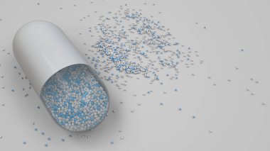 Beyaz arka plan üzerinde renkli ilaç kapsül. Tıbbi ya da eczane konsepti. 3D render illüstrasyon