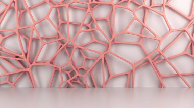 Beyaz arka plan üzerinde soyut kırmızı 3d rendeleyin. Hoparlör ızgara. Kaotik satır yapısı. 3D render illüstrasyon