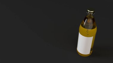 Yukarı transprent bira şişe 0,5 l siyah arka plan üzerine beyaz boş etiket ile ilgili alay et. Tasarım veya marka şablonu. 3D render illüstrasyon