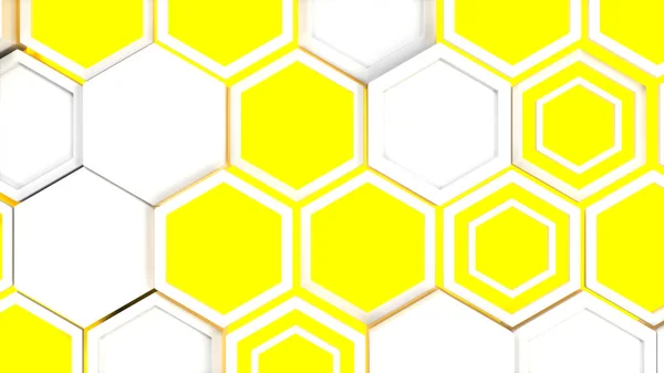 추상적인 노란색 빛나는 배경에 육각형의 육각형의 벽입니다 패턴입니다 렌더링 — 스톡 사진