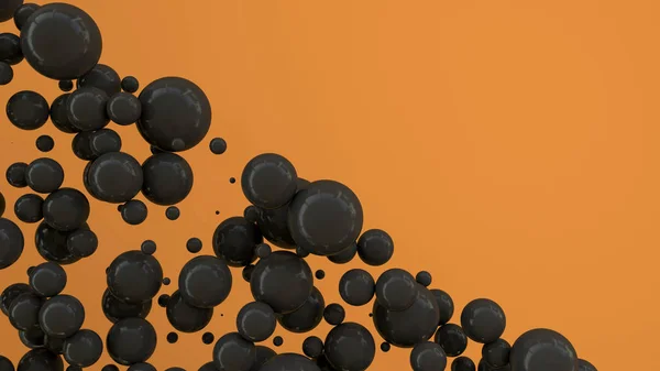 Esferas Negras Tamaño Aleatorio Sobre Fondo Naranja Fondo Abstracto Con — Foto de Stock