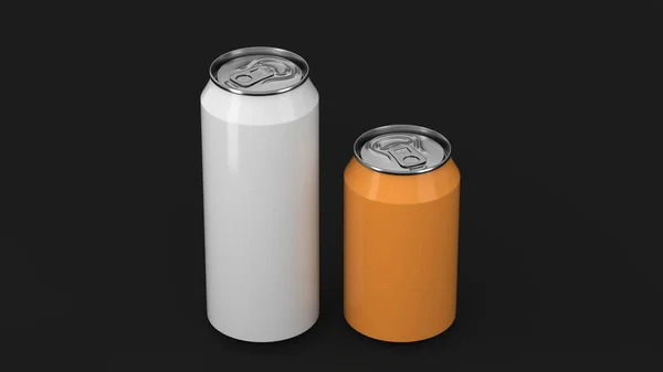 Stora Vita Och Små Orange Aluminium Soda Burkar Mockup Svart — Stockfoto