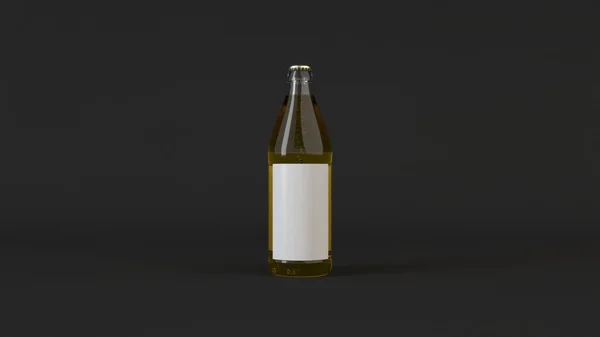 Mock Garrafa Cerveja Transprent Com Etiqueta Branca Branco Fundo Preto — Fotografia de Stock
