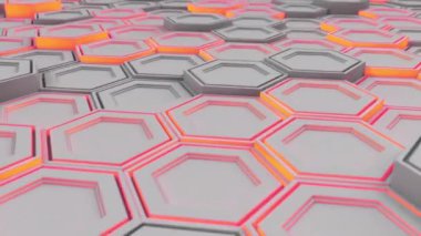 Teknolojik arka plan beyaz altıgenler kırmızı kızdırma ile yapılmış. Altıgen yanarak bahislerin doğru duvarına. 3D render illüstrasyon