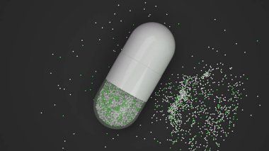 Siyah arka plan üzerinde renkli ilaç kapsül. Tıbbi ya da eczane konsepti. 3D render illüstrasyon