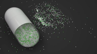 Siyah arka plan üzerinde renkli ilaç kapsül. Tıbbi ya da eczane konsepti. 3D render illüstrasyon