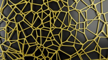Siyah arka plan üzerine soyut sarı 3d rendeleyin. Hoparlör ızgara. Kaotik satır yapısı. 3D render illüstrasyon