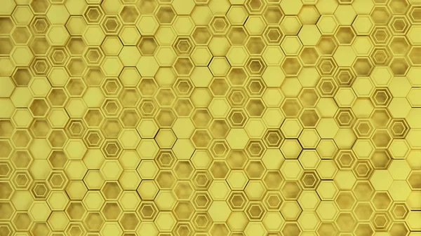 추상적인 노란색 육각형의 만든입니다 육각형의 벽입니다 패턴입니다 렌더링 — 스톡 사진