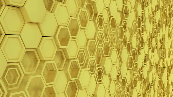 抽象的な 背景は黄色の六角形に成っています 六角形の壁 ハニカム パターン レンダリング図 — ストック写真