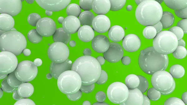 Esferas Blancas Tamaño Aleatorio Sobre Fondo Verde Fondo Abstracto Con —  Fotos de Stock