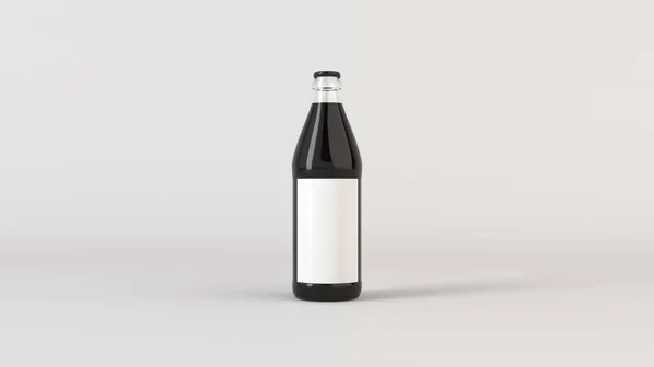 透明ビール ボトル 白い背景の上に空白の白いラベルのモックアップを作成します デザインやブランド化のテンプレート レンダリング図 — ストック写真