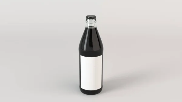 Attrappe Einer Durchscheinenden Bierflasche Mit Weißem Etikett Auf Weißem Hintergrund — Stockfoto
