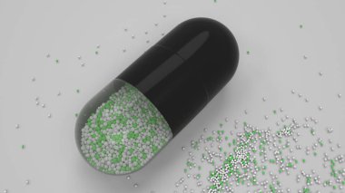 Beyaz arka plan üzerinde renkli ilaç kapsül. Tıbbi ya da eczane konsepti. 3D render illüstrasyon