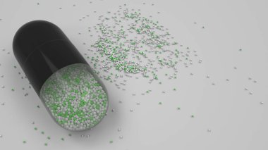 Beyaz arka plan üzerinde renkli ilaç kapsül. Tıbbi ya da eczane konsepti. 3D render illüstrasyon