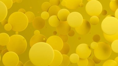 Sarı yuvarlak yüzey-in sarı arka plan üzerinde rasgele boyutu. Arka plan daire ile. Bulut çevrelerin duvar önünde. 3D render illüstrasyon