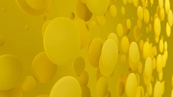 黄色の背景にランダムなサイズの黄色のディスク 抽象的な背景の円 壁の前にサークルの雲 レンダリング図 — ストック写真