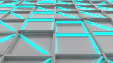 Beyaz dikdörtgen duvar mavi parlak öğelerle döşer. Kare kiremit kılavuz. Arka plan. 3D render