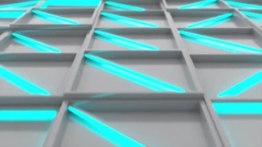 Beyaz dikdörtgen duvar mavi parlak öğelerle döşer. Kare kiremit kılavuz. Arka plan. 3D render