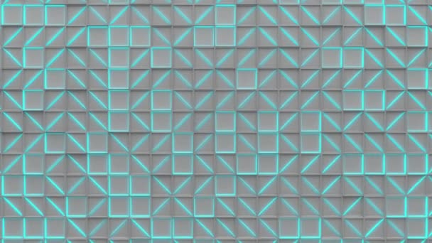Muur Van Witte Rechthoek Tegels Met Blauwe Gloeiende Elementen Raster — Stockvideo
