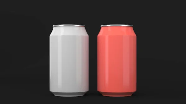 Two Small White Red Aluminum Soda Cans Mockup Black Background — Stock Photo, Image