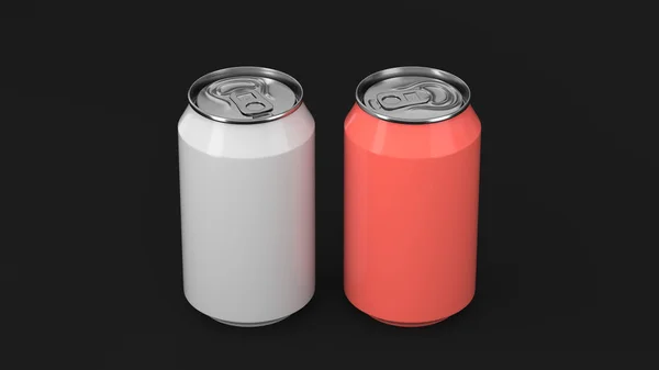 Deux Petites Canettes Soda Aluminium Blanc Rouge Maquillées Sur Fond — Photo