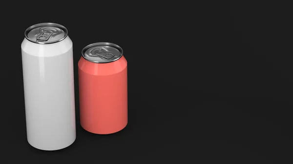 大きな白と小さな赤いアルミのソーダ缶を黒い背景にモックアップ ビールやドリンクの錫のパッケージです レンダリング図 — ストック写真