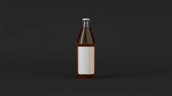 Attrappe Einer Durchscheinenden Bierflasche Mit Weißem Etikett Auf Schwarzem Hintergrund — Stockfoto