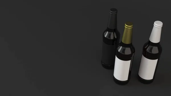 Finto Tre Bottiglie Birra Marrone Alto Con Etichette Bianche Nere — Foto Stock