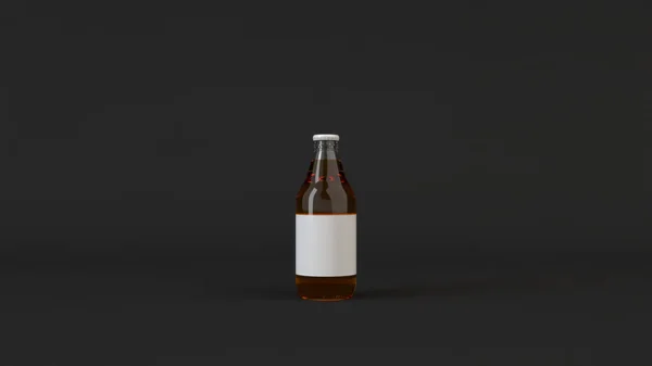 Mock Transparent Beer Bottle 33L Blank White Label Black Background — Stock Photo, Image