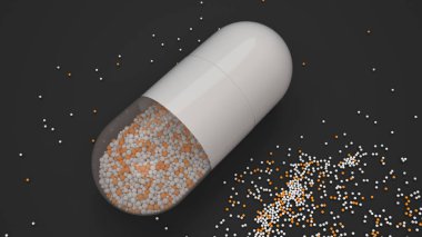 Siyah arka plan üzerinde renkli ilaç kapsül. Tıbbi ya da eczane konsepti. 3D render illüstrasyon