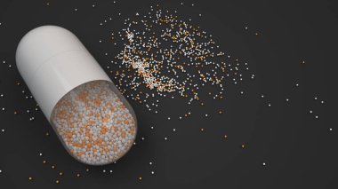 Siyah arka plan üzerinde renkli ilaç kapsül. Tıbbi ya da eczane konsepti. 3D render illüstrasyon