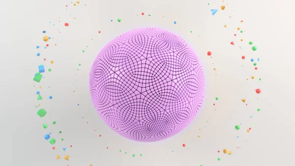 抽象的な背景白い表面に紫色の球 レンダリング図 — ストック写真