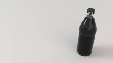 Yukarı transprent bira şişe 0,5 l beyaz zemin üzerine boş siyah etiket ile ilgili alay et. Tasarım veya marka şablonu. 3D render illüstrasyon