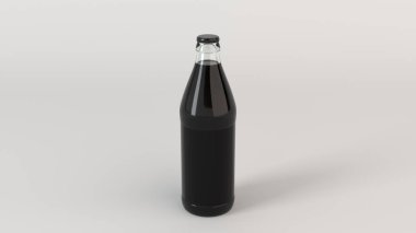 Yukarı transprent bira şişe 0,5 l beyaz zemin üzerine boş siyah etiket ile ilgili alay et. Tasarım veya marka şablonu. 3D render illüstrasyon