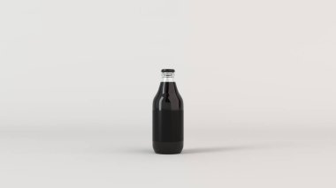 Kadar şeffaf bira şişesinin 0,33 l beyaz zemin üzerine boş siyah etiket ile ilgili alay et. Tasarım veya marka şablonu. 3D render illüstrasyon