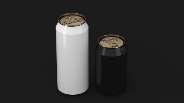 Grote Witte Kleine Odyssee Aluminium Soda Blikjes Mockup Zwarte Achtergrond — Stockfoto